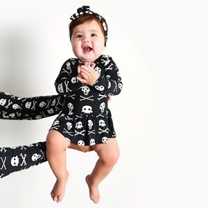 Gigi & Max Skelly Tutu Black and White Skulls Bamboo Bodysuit Twirl